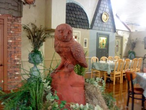 Tea Room owl in forground